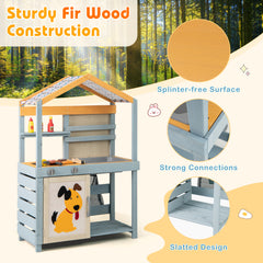 2 in 1 Wooden Mud Kitchen and Grocery Store with Removable Sink-Grey