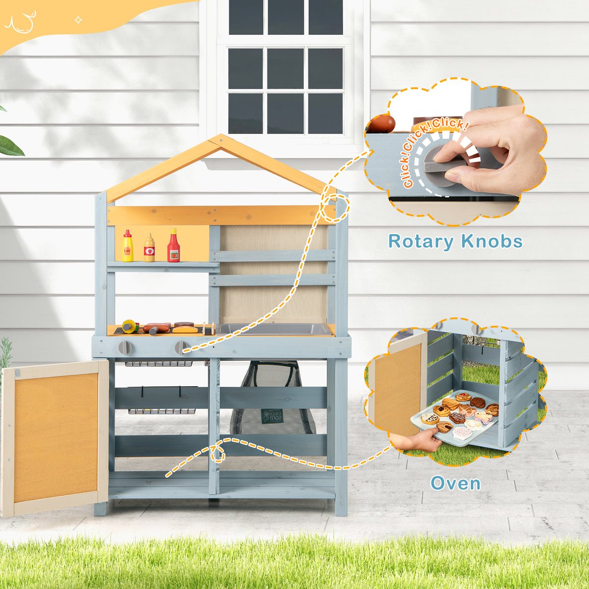2 in 1 Wooden Mud Kitchen and Grocery Store with Removable Sink-Grey