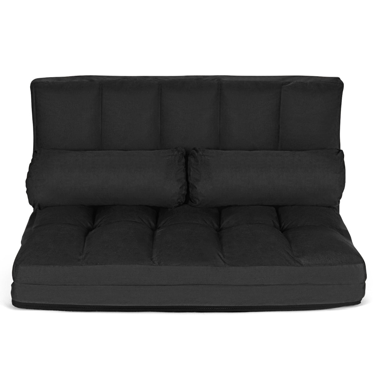 2 in 1 Folding Floor Lazy Sofa Bed with 6 Adjustable Seat Positions and 2 Pillows-Black