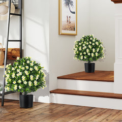 2 Pack Artificial Boxwood Topiary Ball Tree Faux Shrub Bushes-White