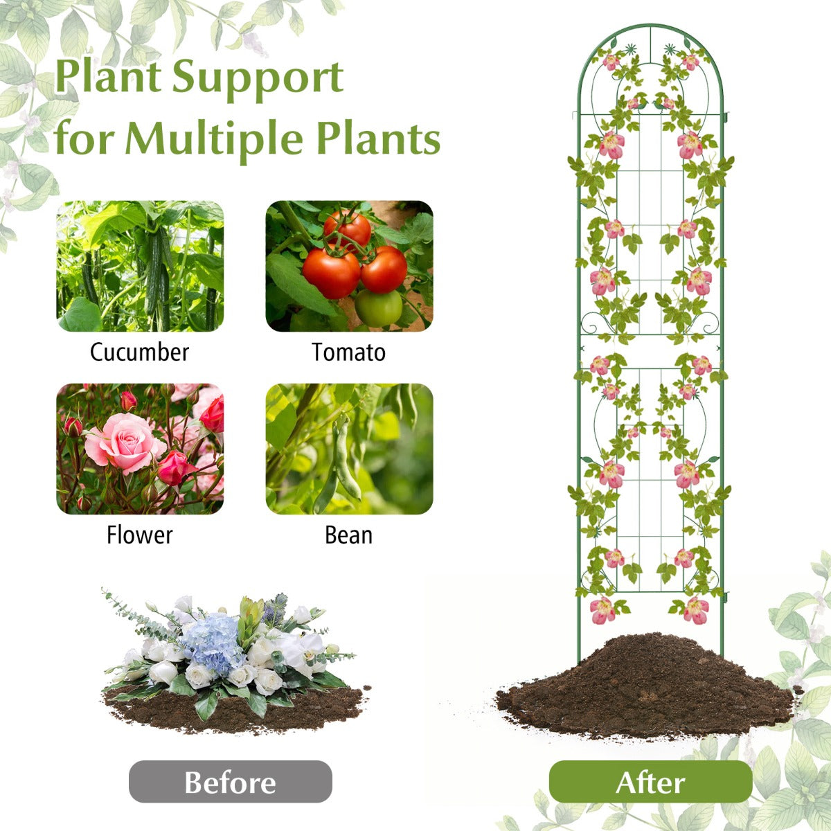 2 Pack Metal Garden Trellis for Climbing Plants Vegetables and Roses-Green