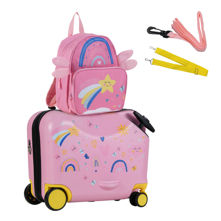 2 Pieces Kids Luggage Set with Spinner Wheels and Anti-Lose Rope-Light Pink