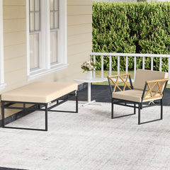 2 Pieces Patio Furniture Set with Cushion and Acacia Wood Armrests-Brown