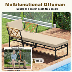 2 Pieces Patio Furniture Set with Cushion and Acacia Wood Armrests-Brown
