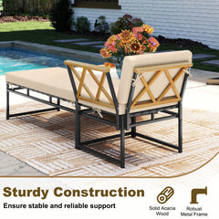 2 Pieces Patio Furniture Set with Cushion and Acacia Wood Armrests-Brown