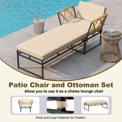 2 Pieces Patio Furniture Set with Cushion and Acacia Wood Armrests-Brown