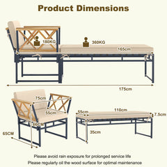 2 Pieces Patio Furniture Set with Cushion and Acacia Wood Armrests-Brown