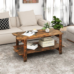 2-Tier Coffee Table with Storage Shelf for Living Room-Walnut