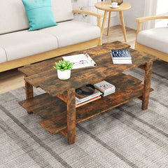 2-Tier Coffee Table with Storage Shelf for Living Room-Walnut