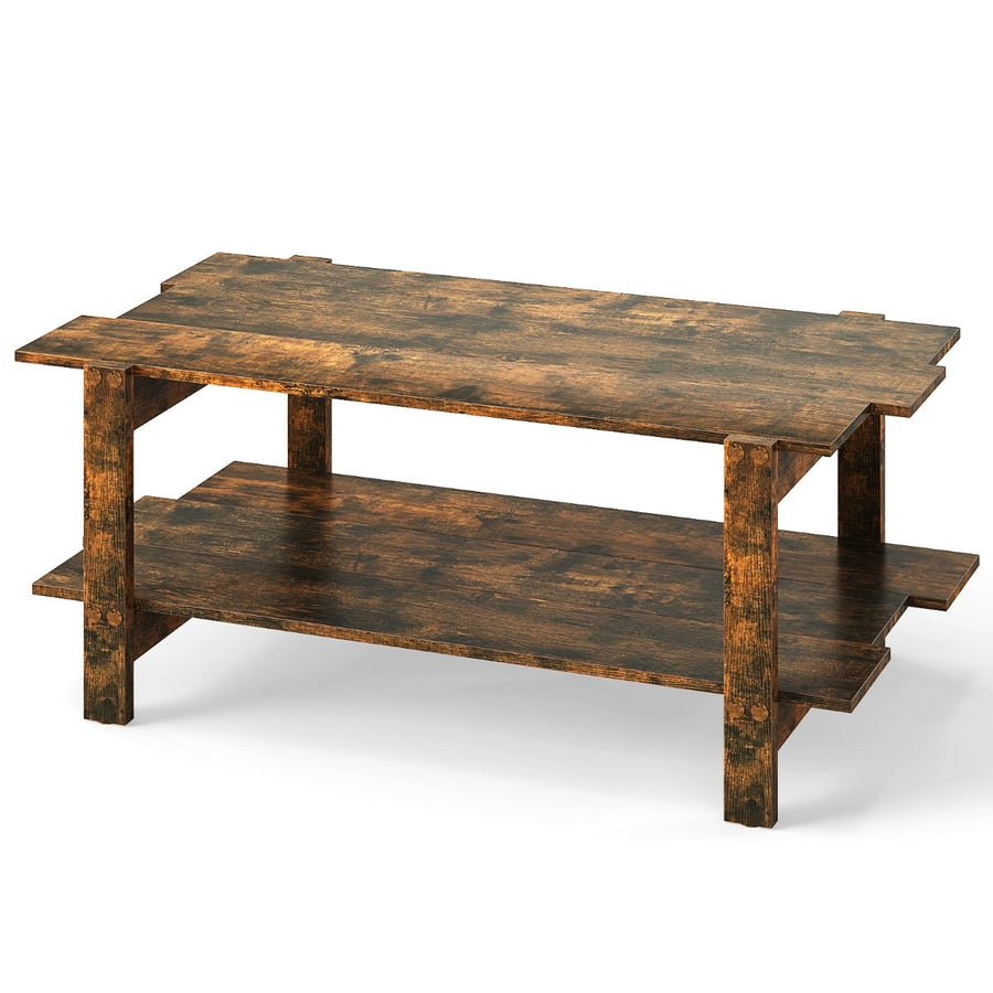 2-Tier Coffee Table with Storage Shelf for Living Room-Walnut