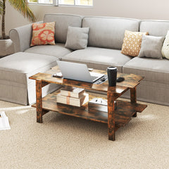 2-Tier Coffee Table with Storage Shelf for Living Room-Walnut