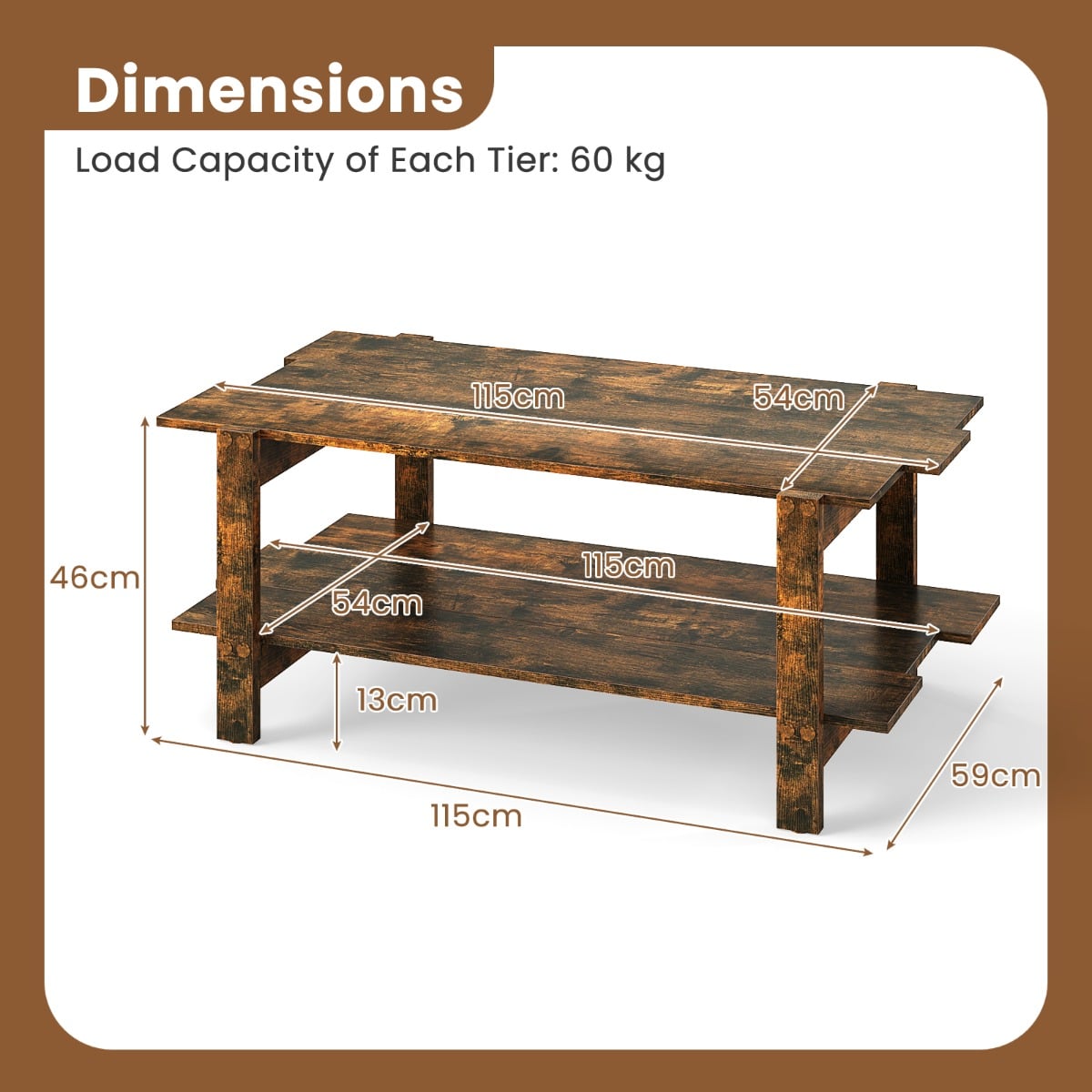 2-Tier Coffee Table with Storage Shelf for Living Room-Walnut