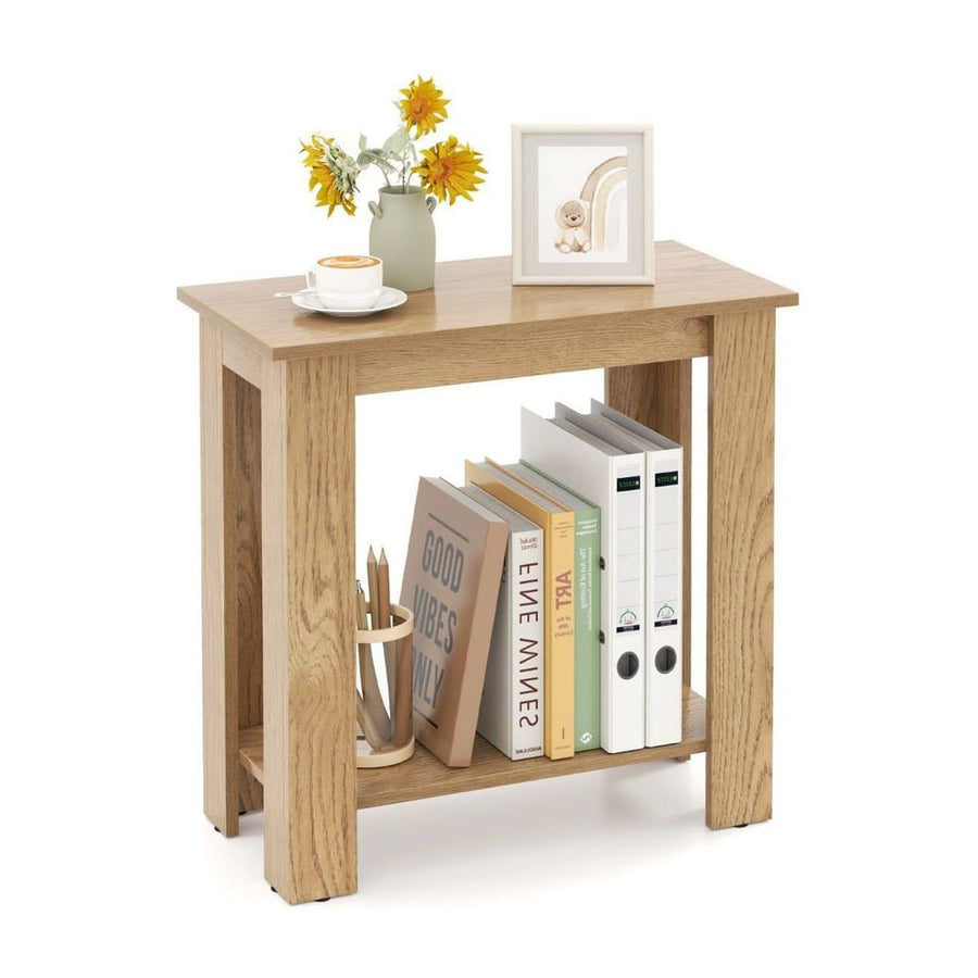 2-Tier End Table with Storage Shelf for Small Spaces-Natural
