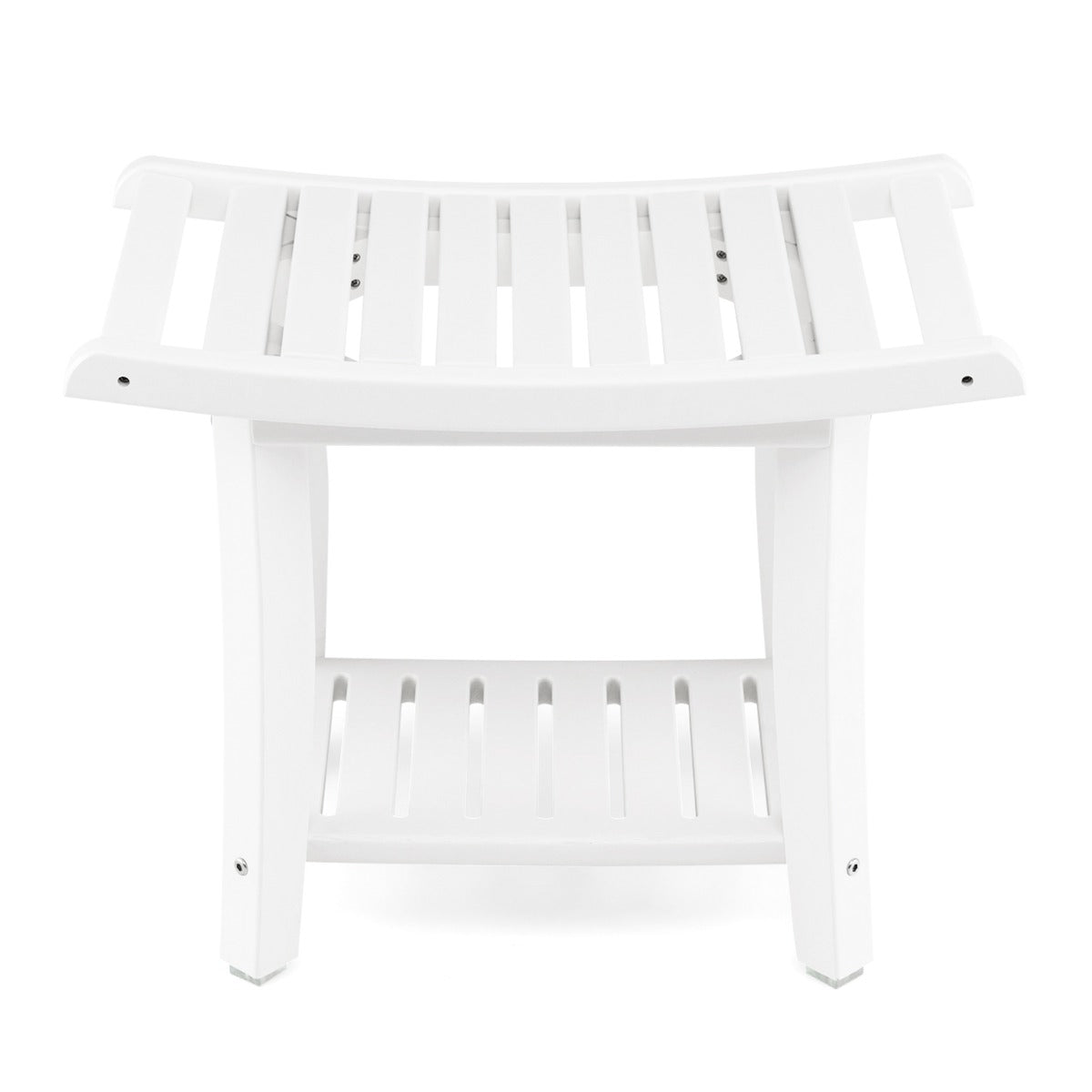2-tier HDPE Waterproof Shower Bench with Curved Seat-White