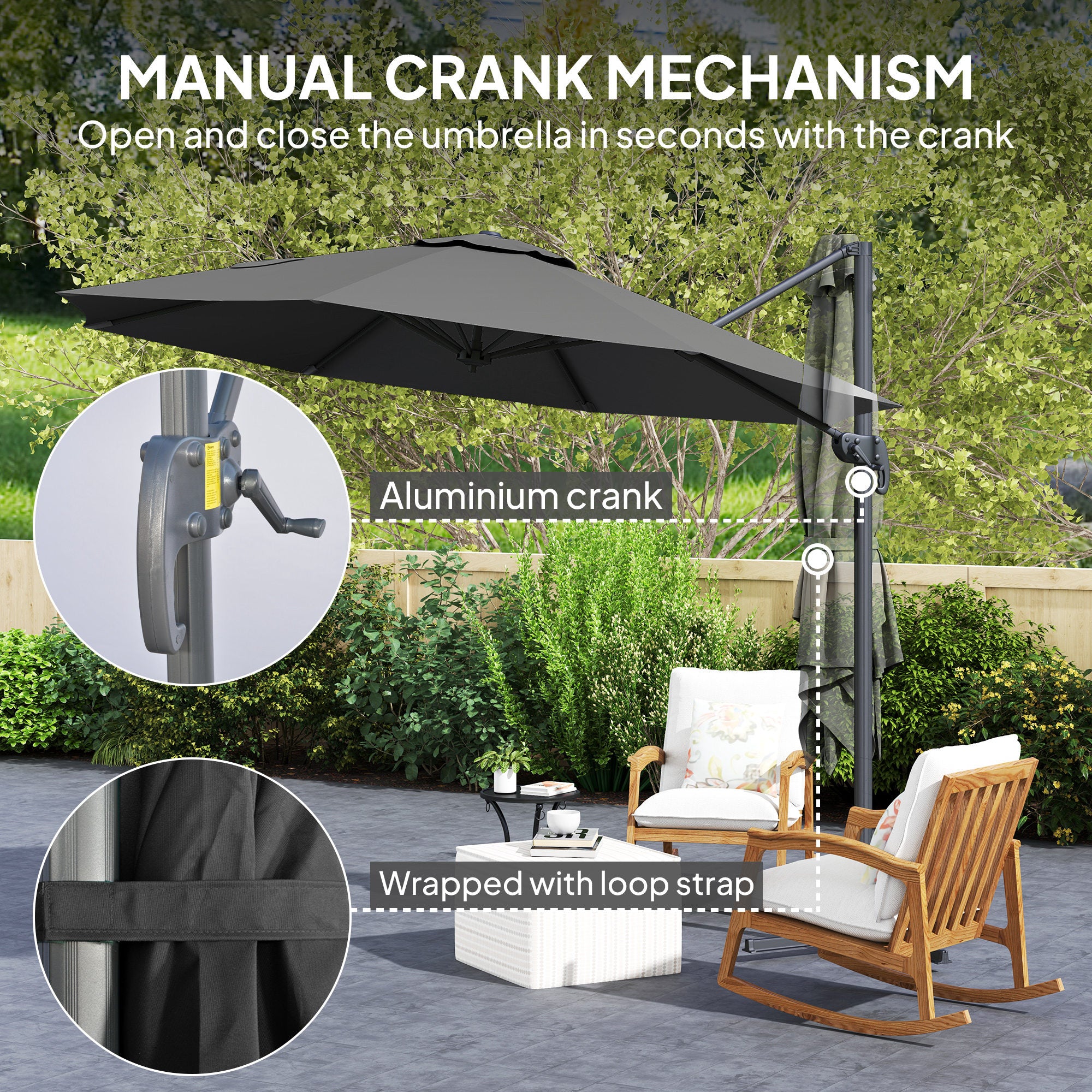 Outsunny 3 x 3m Overhanging Cantilever Parasol - Black