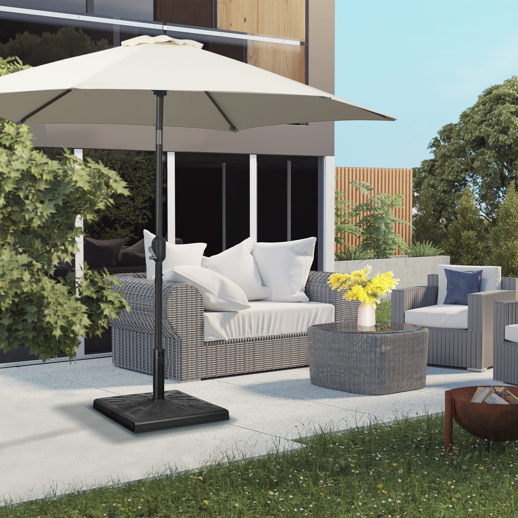 Outsunny 19kg Resin Garden Parasol Base Holder, Square Outdoor Market Umbrella Stand Weight for Poles of 32mm, 38mm, and 48mm, Black