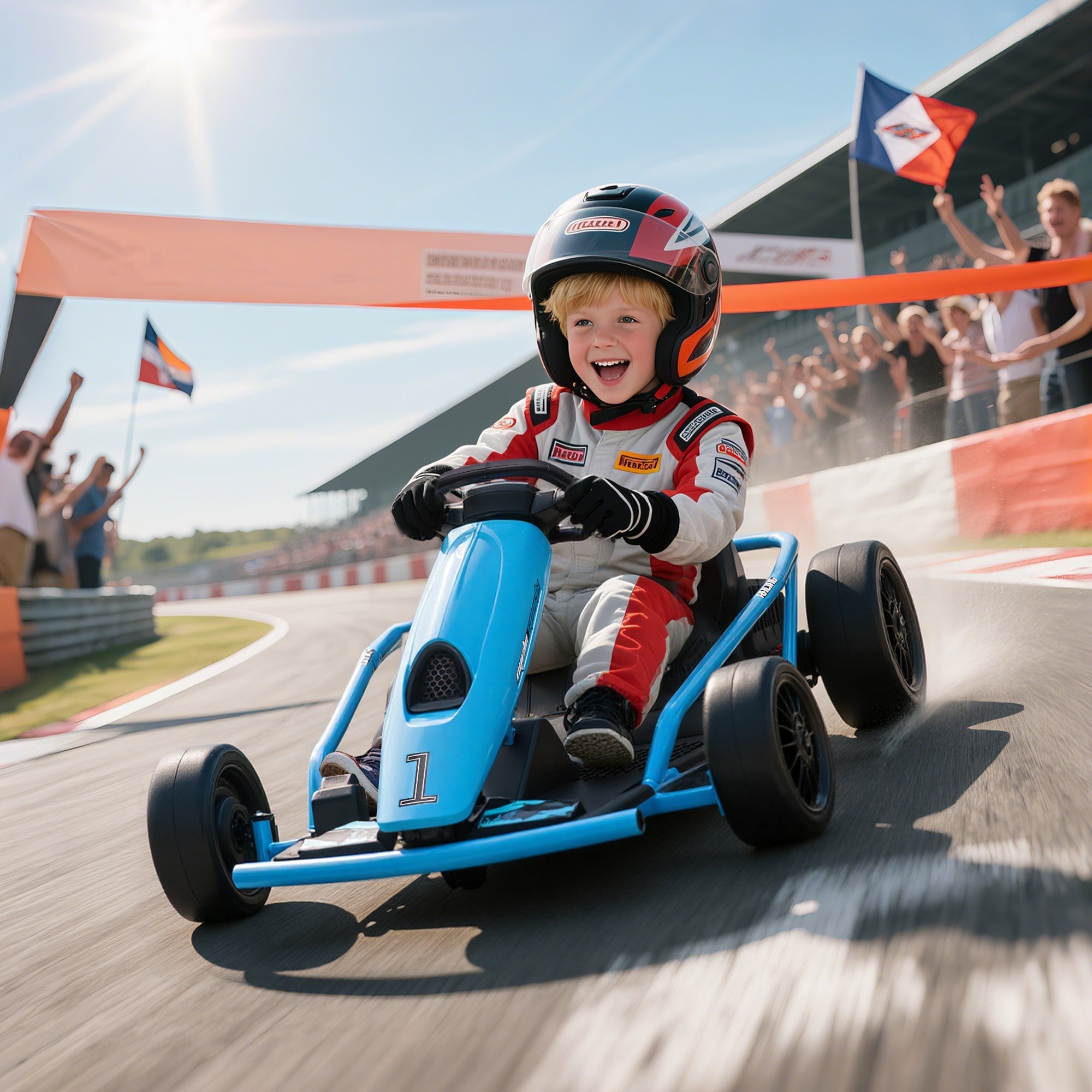 HOMCOM 24V Drift Kart, Electric Ride-On Racing Go Kart w/ 2 Speeds, Steering Wheel, Pedals for Kids Aged 8-12, Blue