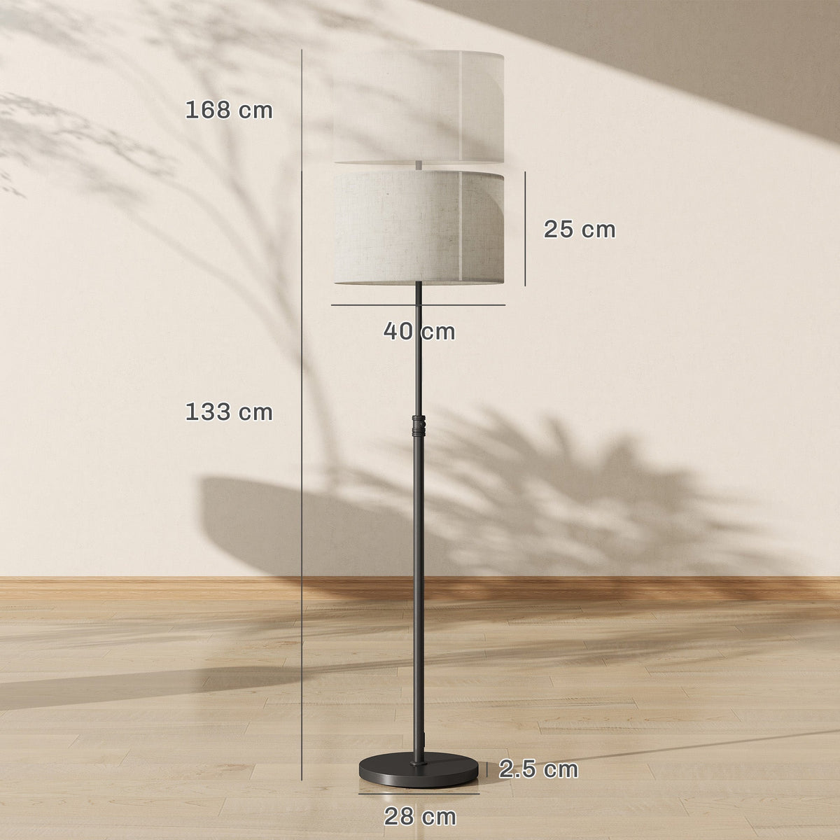HOMCOM Floor Lamp with Remote, Height Adjustable Standing Lamp with Linen Shade, Dimmable with 3000K-6000K Adjustable Colour Temperatures, Foot Switch for Living Room Bedroom Office, Black