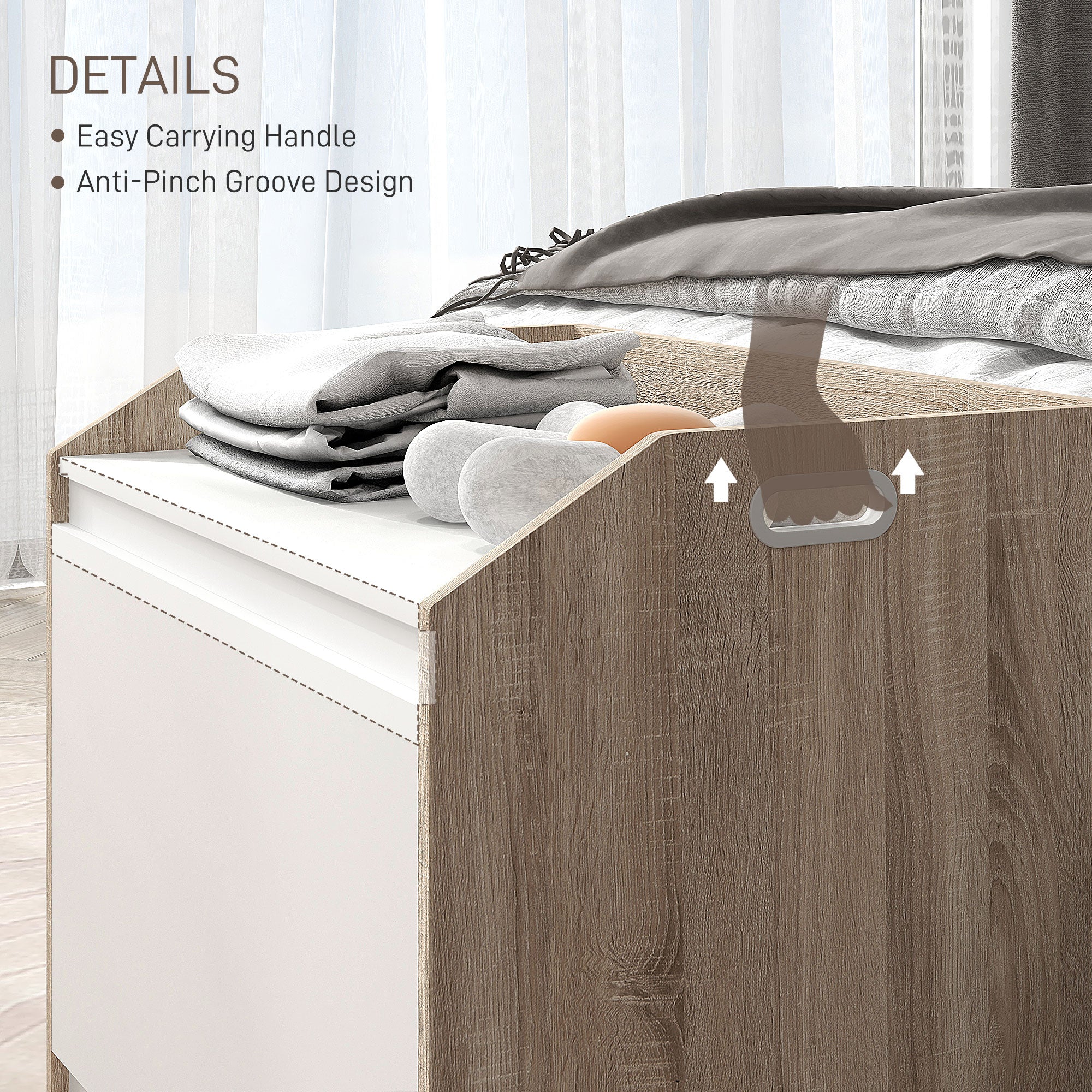 HOMCOM 60 x 35.5cm Storage Ottoman Box, with Top Seat - White