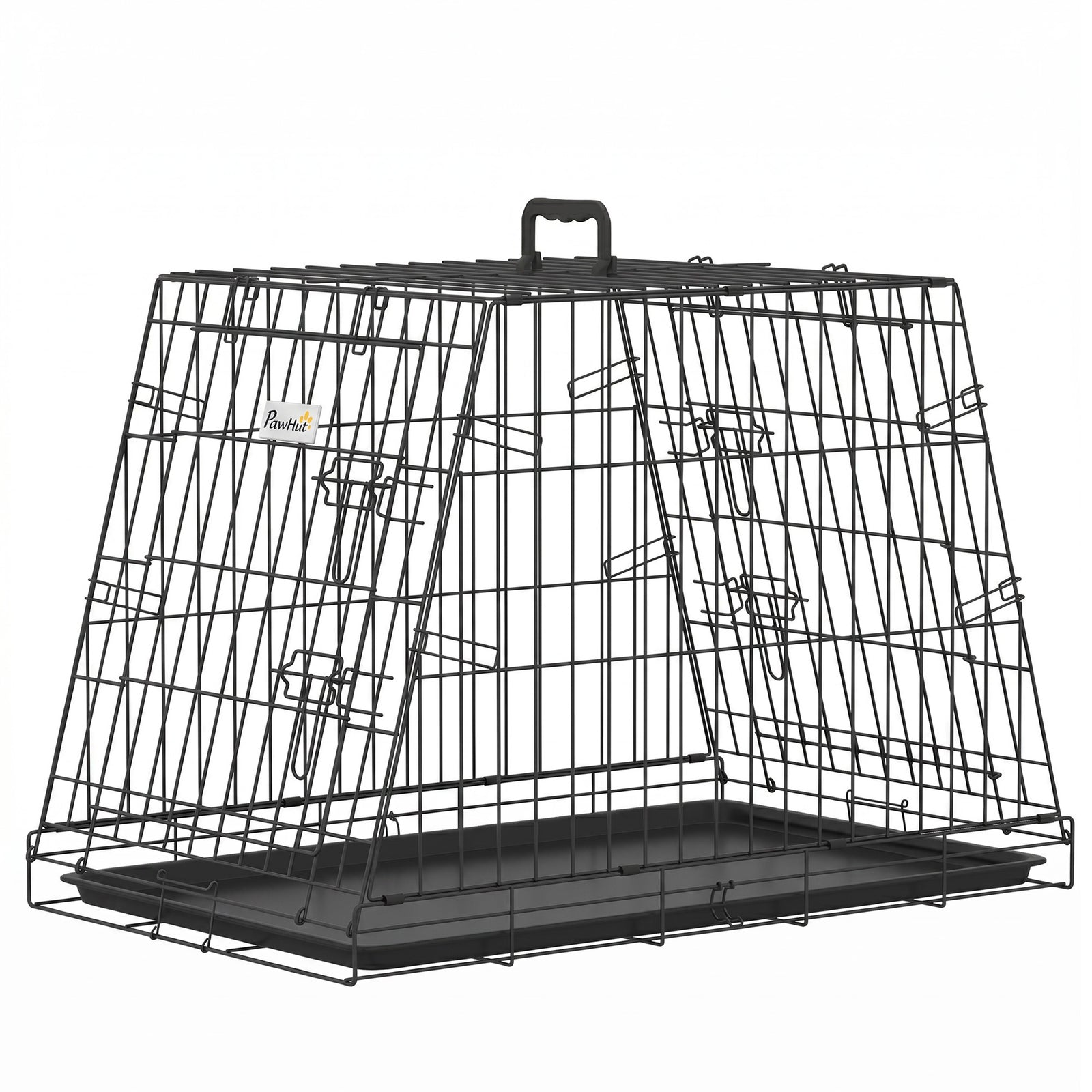 PawHut 30"(76 cm) Car Dog Crate Collapsible Slanted Travel Small Dog Cage with Tray & Handle 76L x 48W x 53H cm