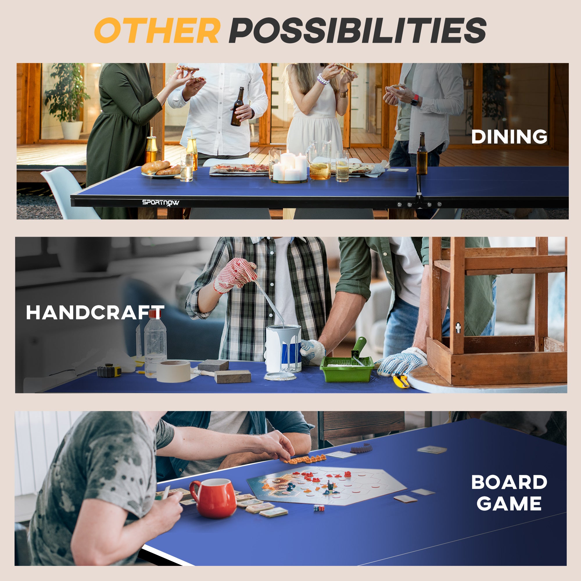 SPORTNOW 9FT Folding Tennis Table, with 8 Wheels, for Indoor Use, Blue