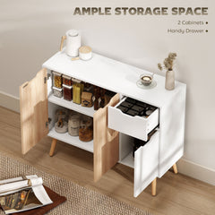 HOMCOM Sideboard Floor Standing Storage Cabinet with Drawer for Bedroom, Living Room, Home Office, Natural