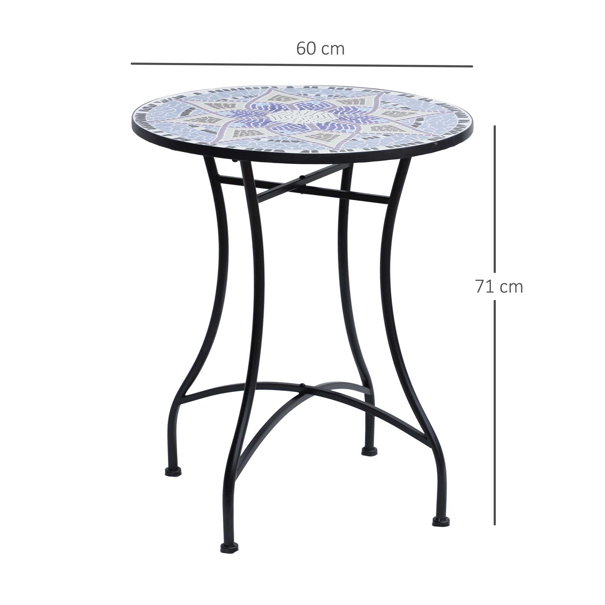 Outsunny Outdoor Mosaic Round Garden Table, Patio Bistro Coffee Side Table with 60cm Ceramic Top for Garden, Blue and White