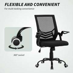 HOMCOM Modern Home Office Furniture Set, Computer Desk with Storage Shelf and Ergonomic Mesh Chair with Flip-Up Armrests, Lumbar Support, Adjustable Height, Rustic Brown and Black