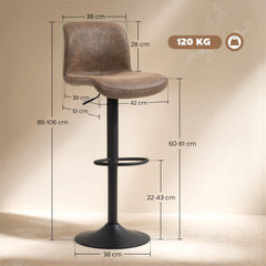 HOMCOM Bar Stools Set of 2, PU Leather Barstools with Backrest and Footrest for Kitchen, Counter, Breakfast Bar, Brown