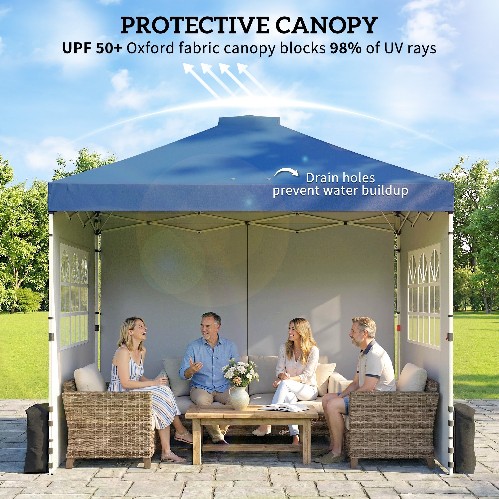 Outsunny Pop Up Gazebo Waterproof Height Adjustable Canopy with 3 Sidewalls Wheeled Bag for Parties 3 x 3 m Dark Blue