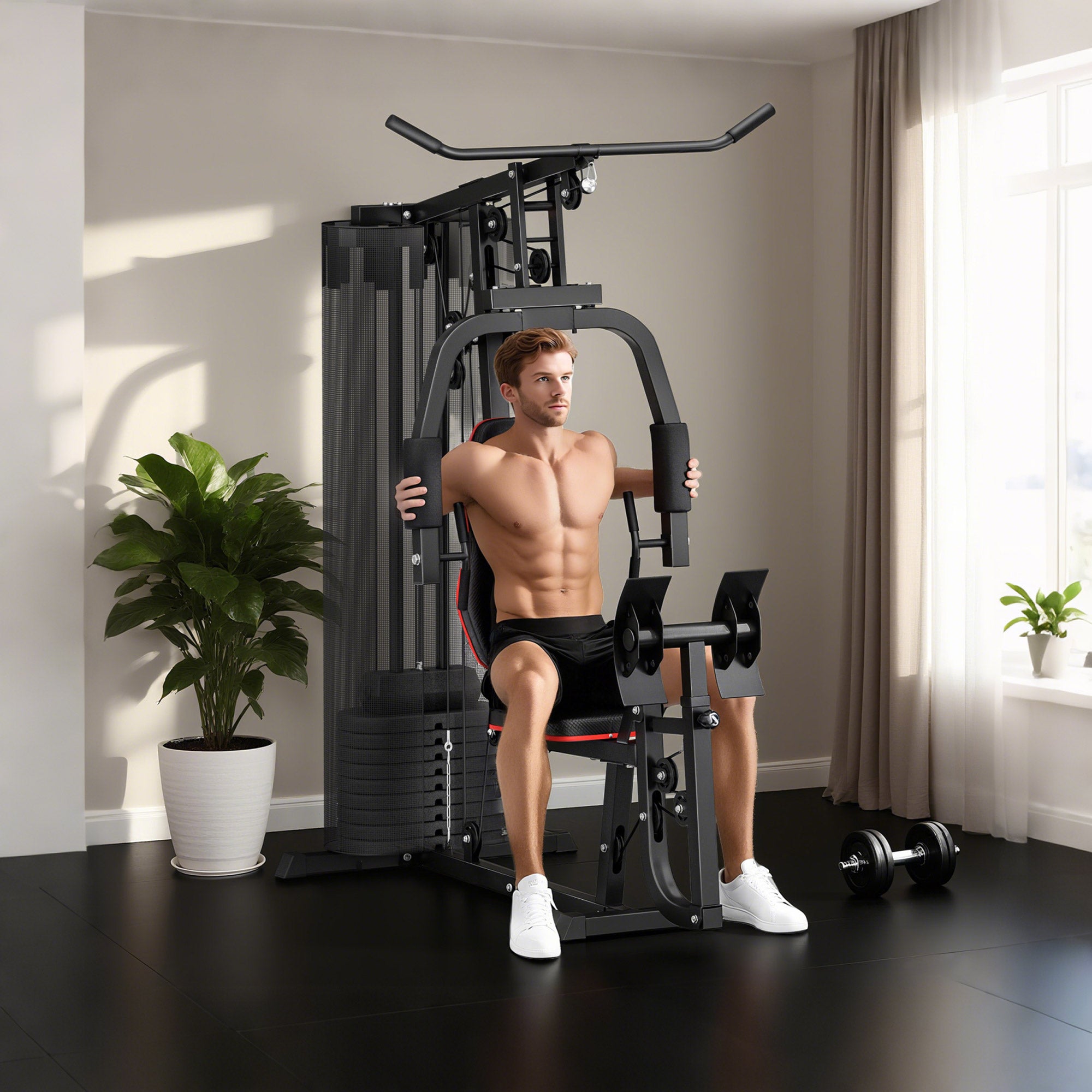 SPORTNOW Weights Machine, Multi Gym with 45kg Weight Stack, Compact Home Gym Leg Press Machine for Full Body Training