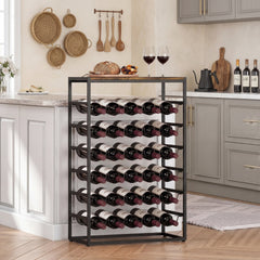 HOMCOM 30 Bottles Wine Rack, 6 Tier Free Standing Wine Storage Holder with Wood Effect Tabletop, Rustic Brown