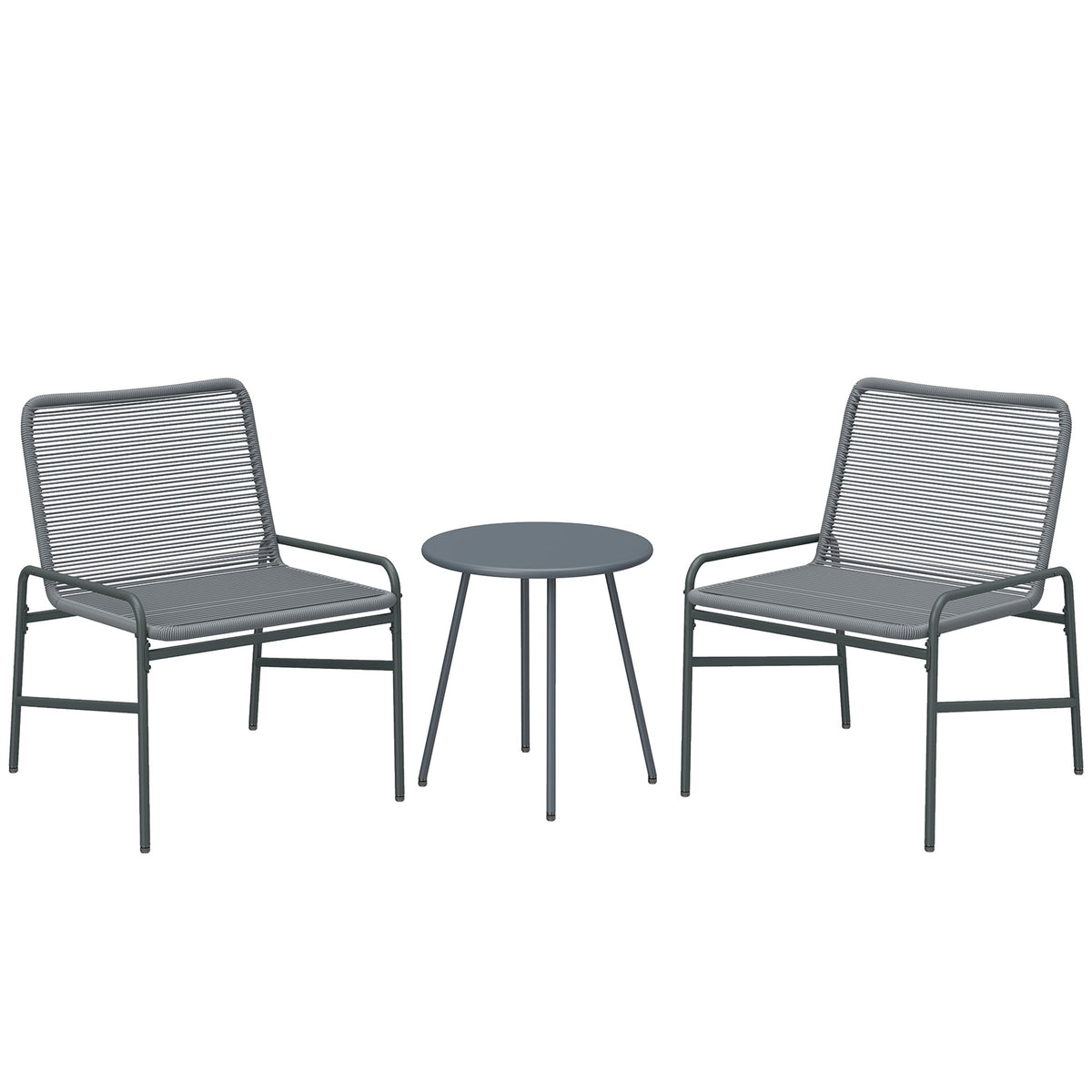 Outsunny 3 Piece Rattan Bistro Set, Outdoor Garden Furniture Set with 2 Chairs, Round Coffee Table for Patio, Balcony, Dark Grey