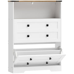 HOMCOM Shoe Cabinet with 2 Flip Drawers, Narrow Shoe Storage Cabinet, White