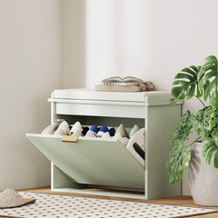 HOMCOM Elegant Six Shoe Bench, with Top Seat - Green