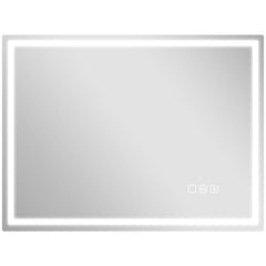HOMCOM 60 x 80 cm Anti-Fog LED Bathroom Mirror, with Bluetooth and Clock - Silver Tone