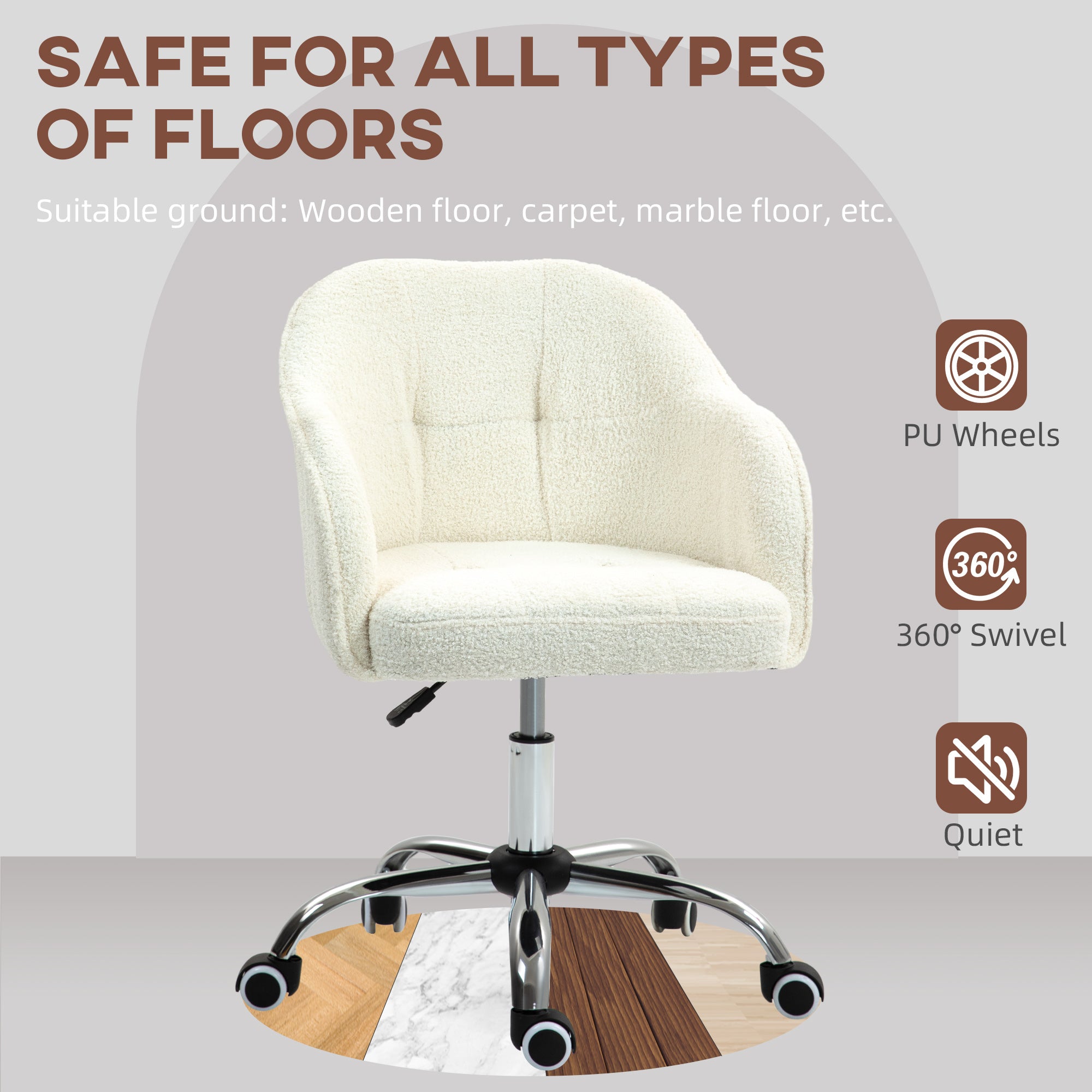 HOMCOM 46-56 cm Teddy Fleece Office Chair - Cream