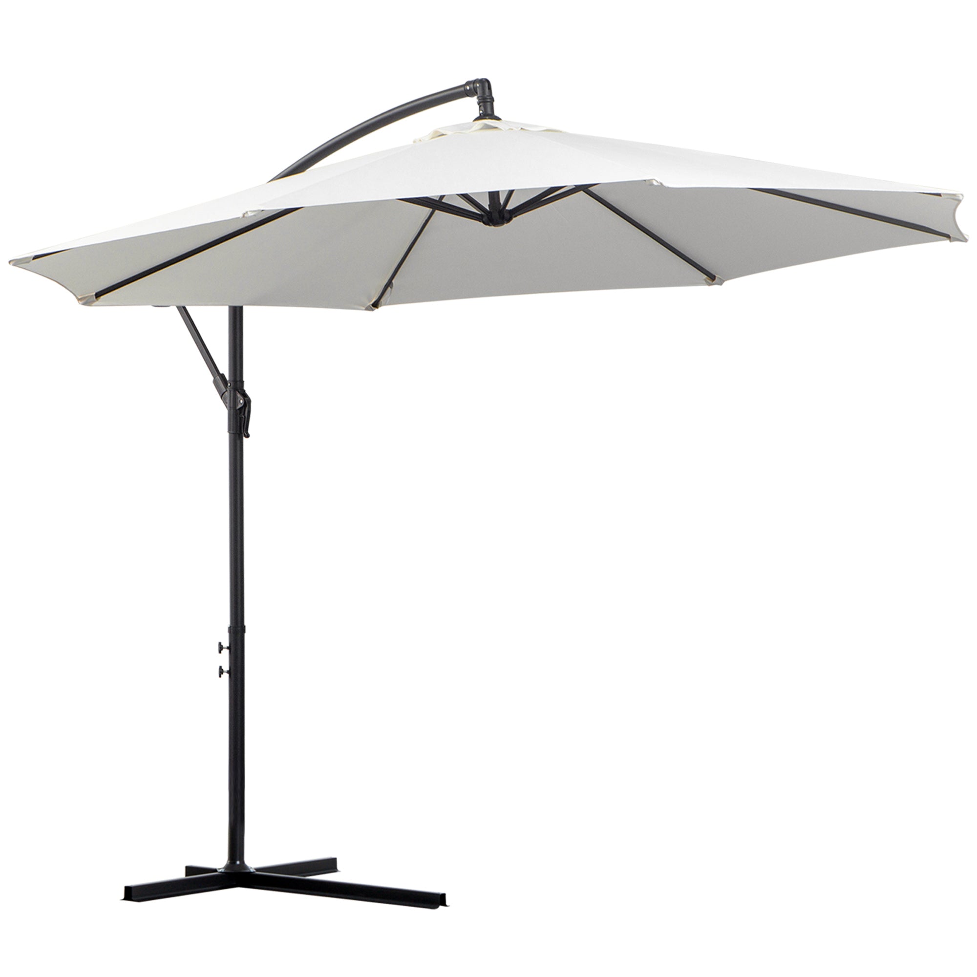 Outsunny 3m Banana Umbrella Parasol, Offset Cantilever Parasol Umbrella with Cross Base, Cream White