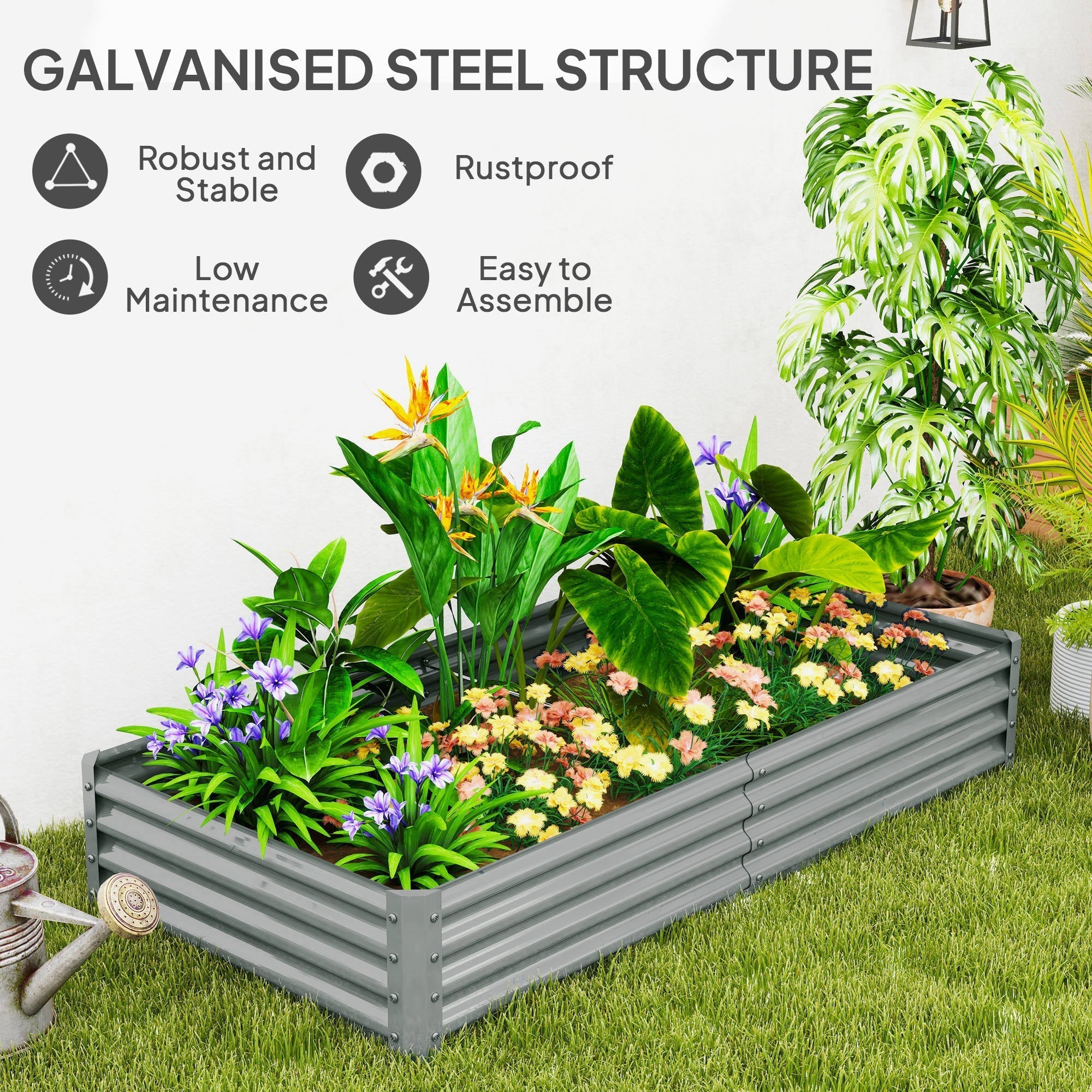 Outsunny 180 x 90cm Galvanised Steel Open Planter - Silver