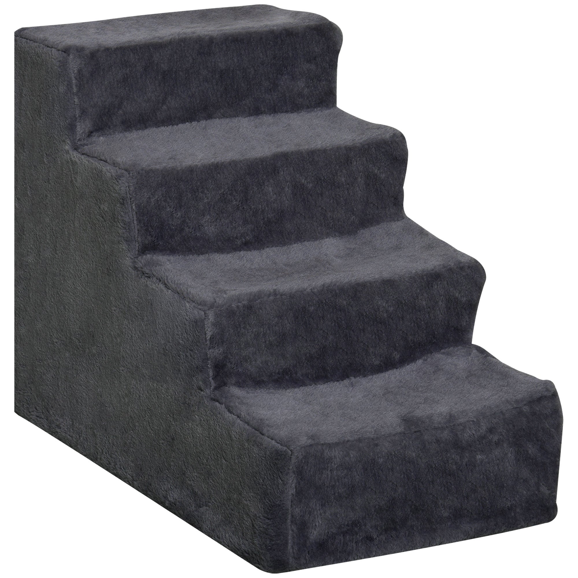 PawHut Four-Step Dog Stairs, with Washable Plush Cover, for High Bed Sofa, Dog Stairs for Small Dog and Cat - Dark Grey