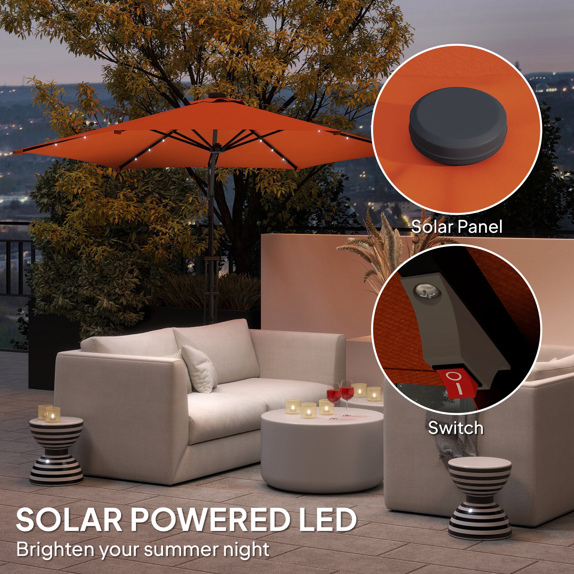 Outsunny 3(m) Solar LED Cantilever Parasol - Orange