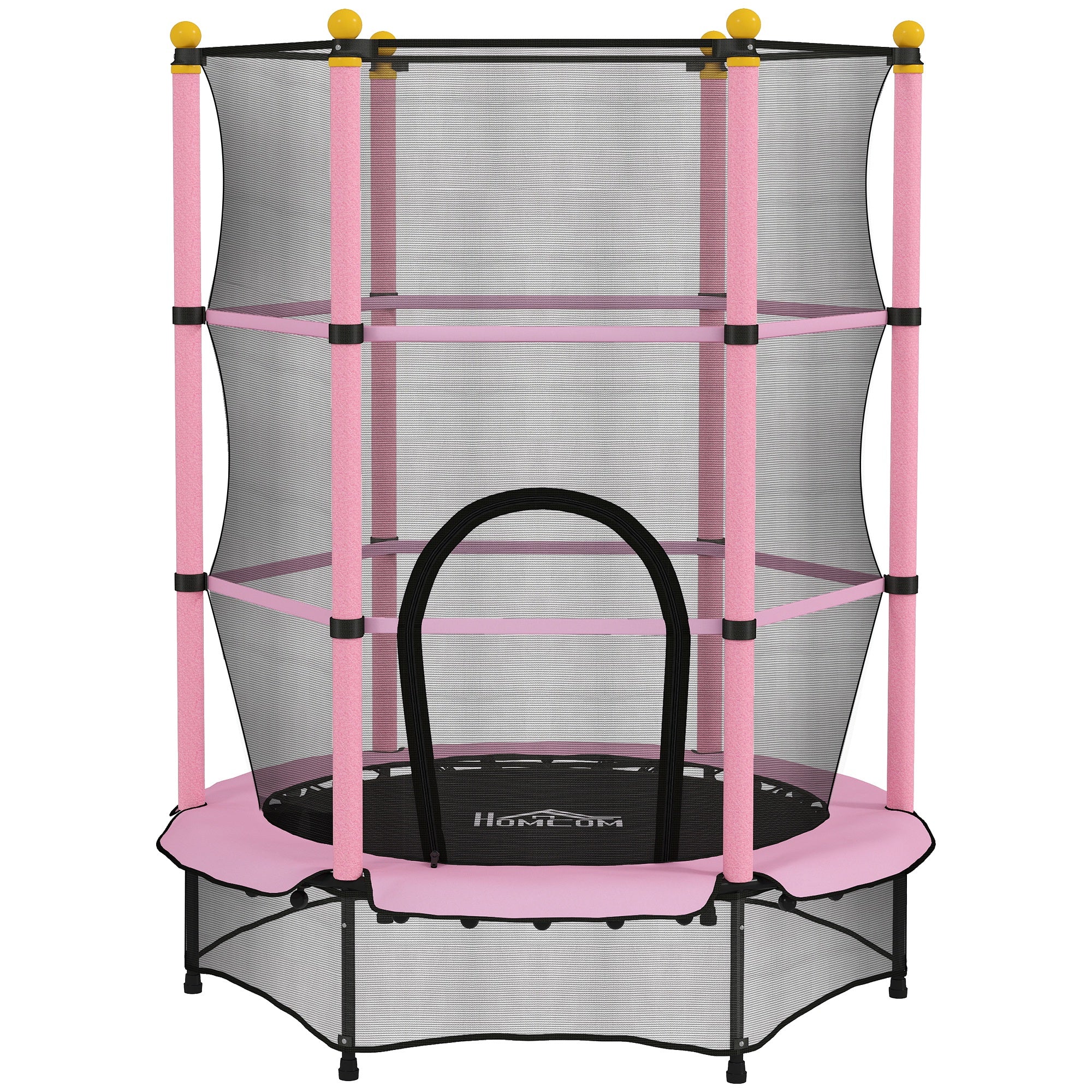 HOMCOM 4.6FT/55" Kids Trampoline with Safety Enclosure, Outdoor Indoor Use, for Ages 3-10 Years, Pink