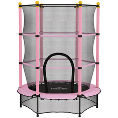 HOMCOM 4.6FT/55" Kids Trampoline with Safety Enclosure, Outdoor Indoor Use, for Ages 3-10 Years, Pink