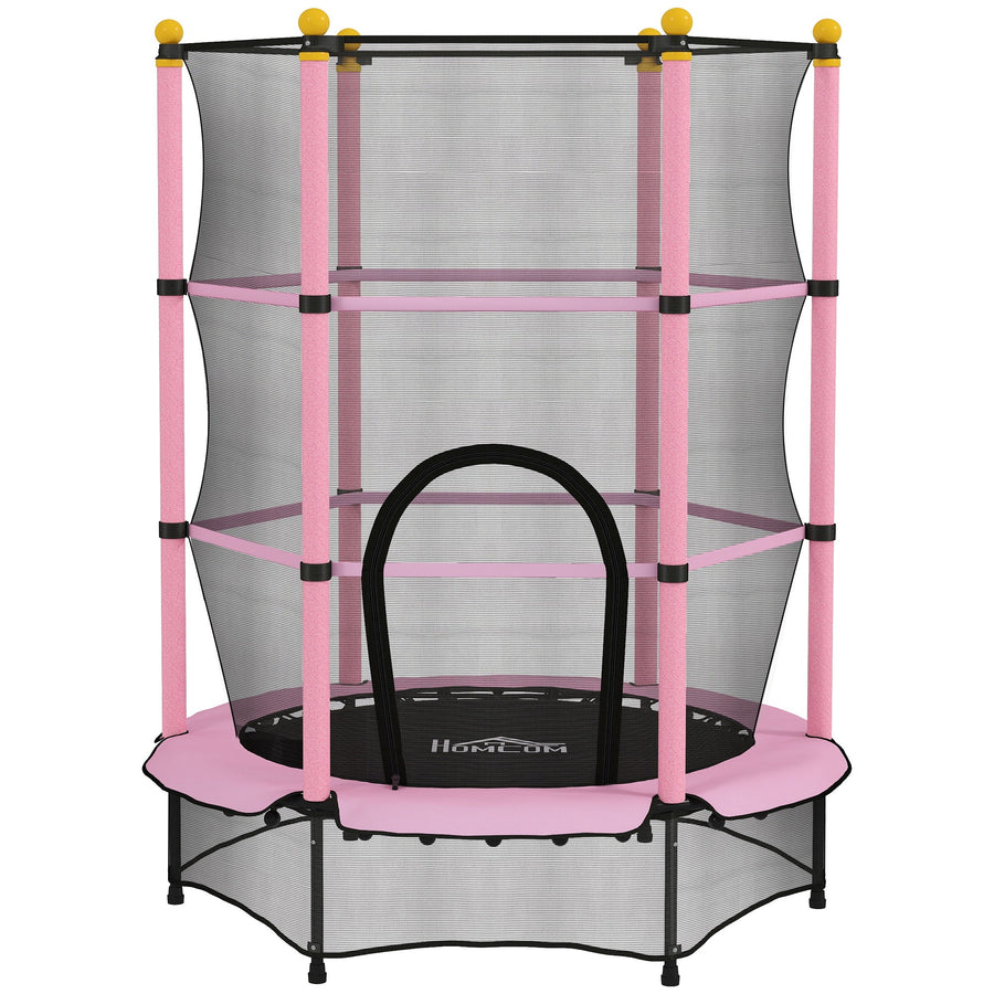 HOMCOM 4.6FT/55" Kids Trampoline with Safety Enclosure, Outdoor Indoor Use, for Ages 3-10 Years, Pink