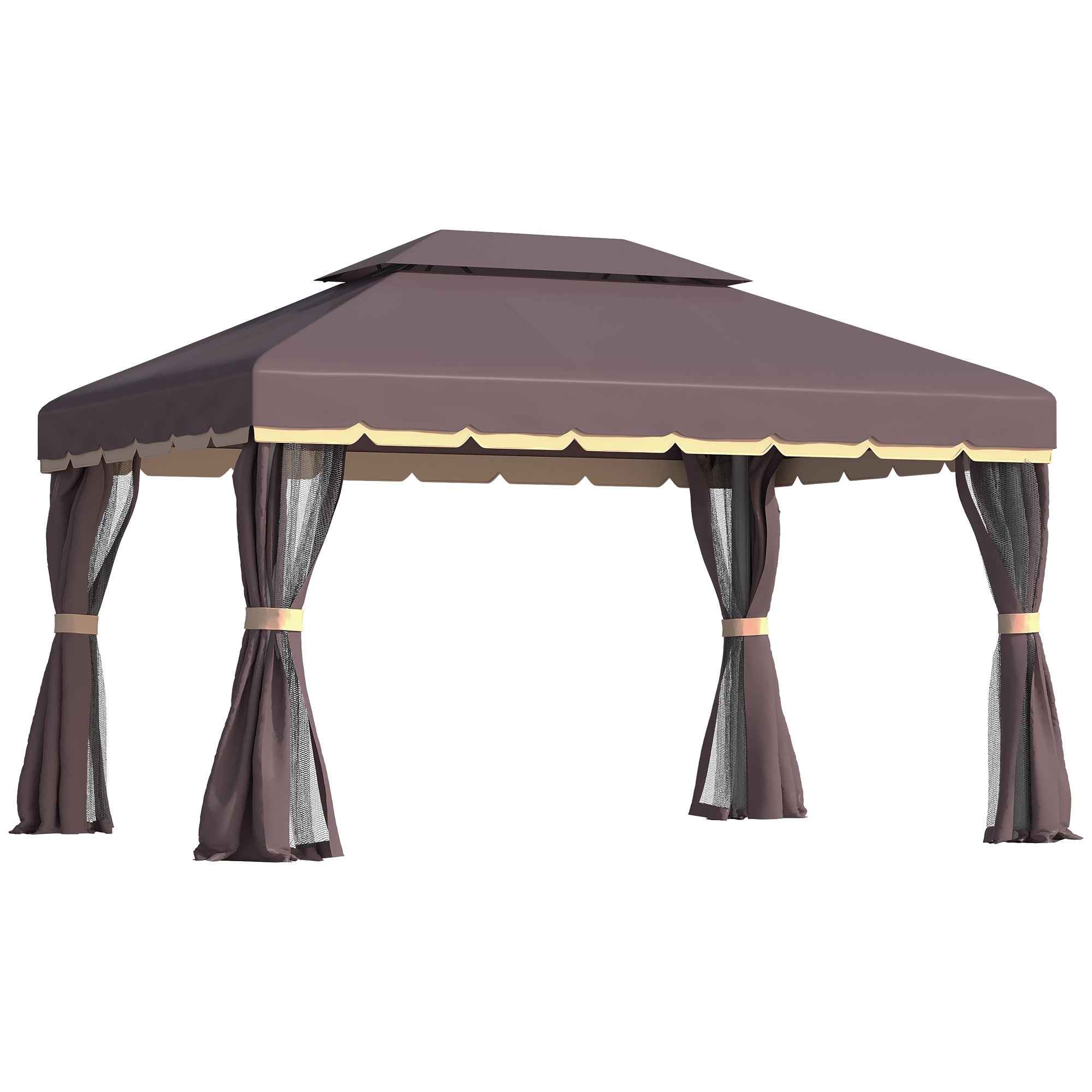 Outsunny 3 x 4m Aluminium Garden√Ç Gazebo, Marquee Canopy Shelter Pavilion Party Tent with Nets and Curtains for Garden and Deck, Coffee