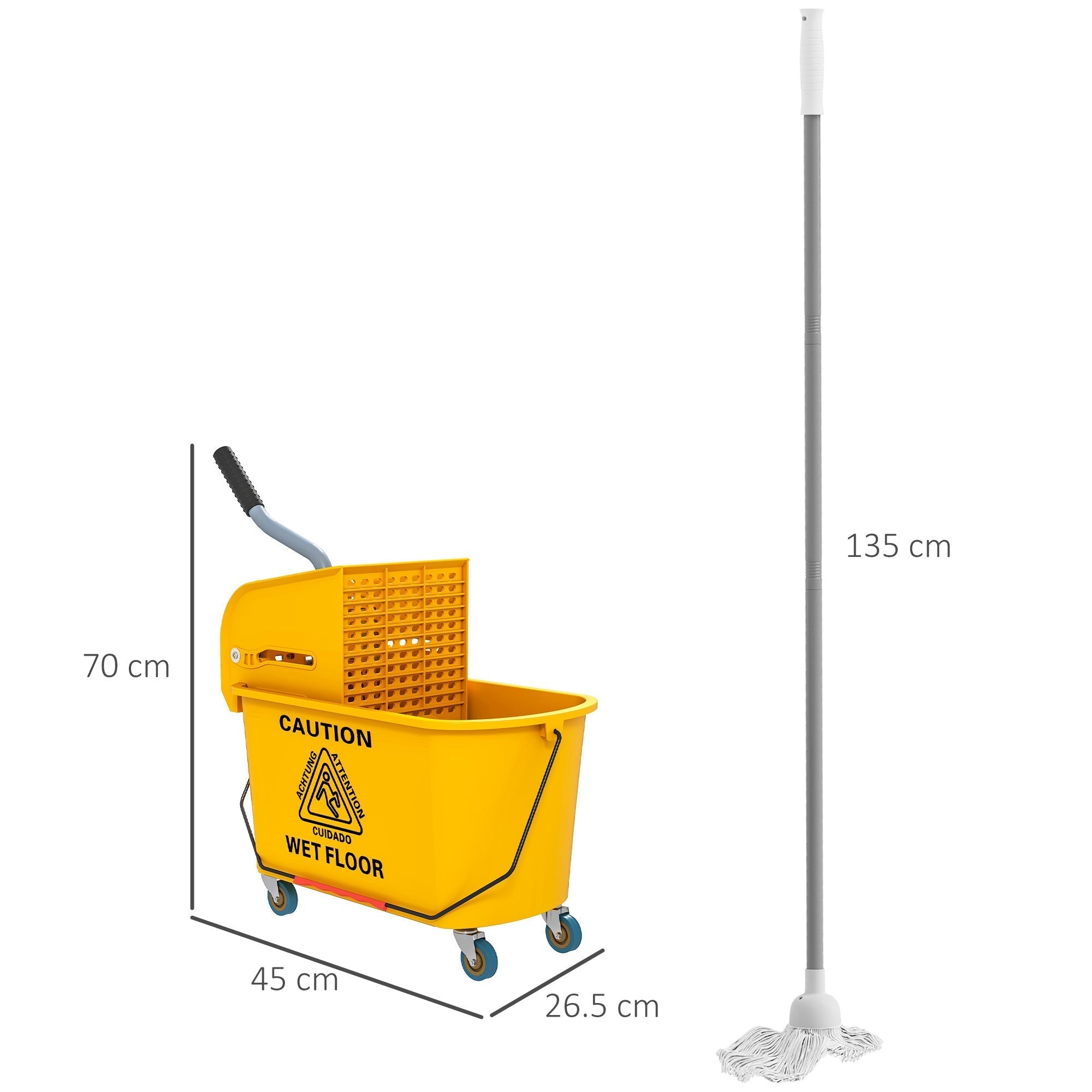 HOMCOM Mop Bucket with Wringer Set on Wheels for Floor Cleaning, 20 Litre Side Press Wringer with Handle and Mop, Yellow