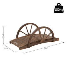 Outsunny Wooden Garden Bridge Lawn Decor Stained Finish Arc Outdoor Pond Walkway Yard Decoration Half Wheeled Railings 100L x 50W x 37Hcm