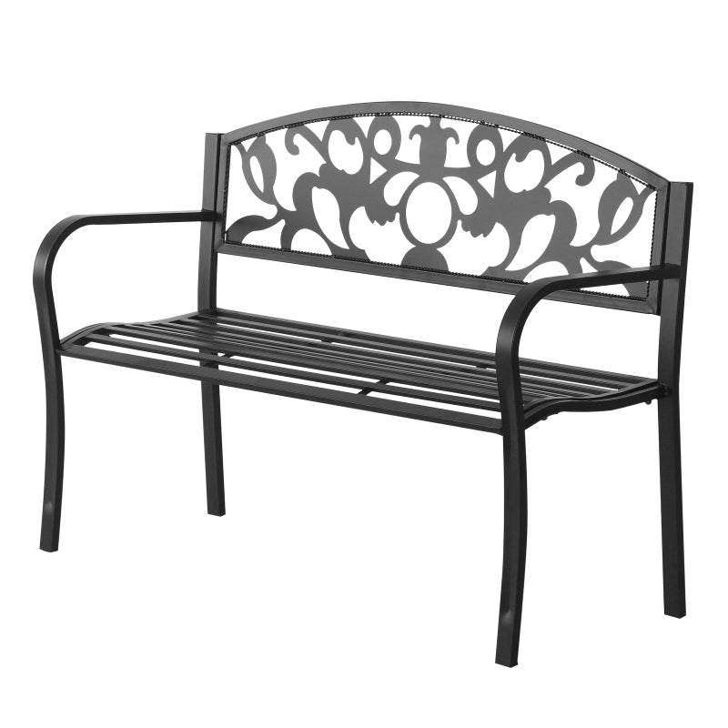 Outsunny Metal Frame Bench, 128Lx50Wx91H cm, Net Weight 12kg-Black