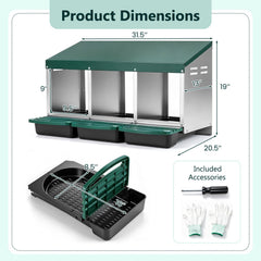 3-Compartment Roll Away Chicken Nesting Box for Hens-Green