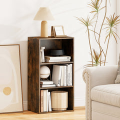 3-Cube Bookcase with 7-Position Adjustable Shelves and Anti-Toppling Kits-Rustic Brown